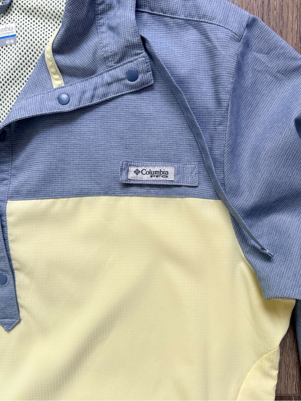 Columbia PFG Hooded Anorak Windbreaker Jacket Blue Yellow Medium M - Picture 11 of 16